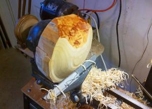 Shavings flying off the lathe